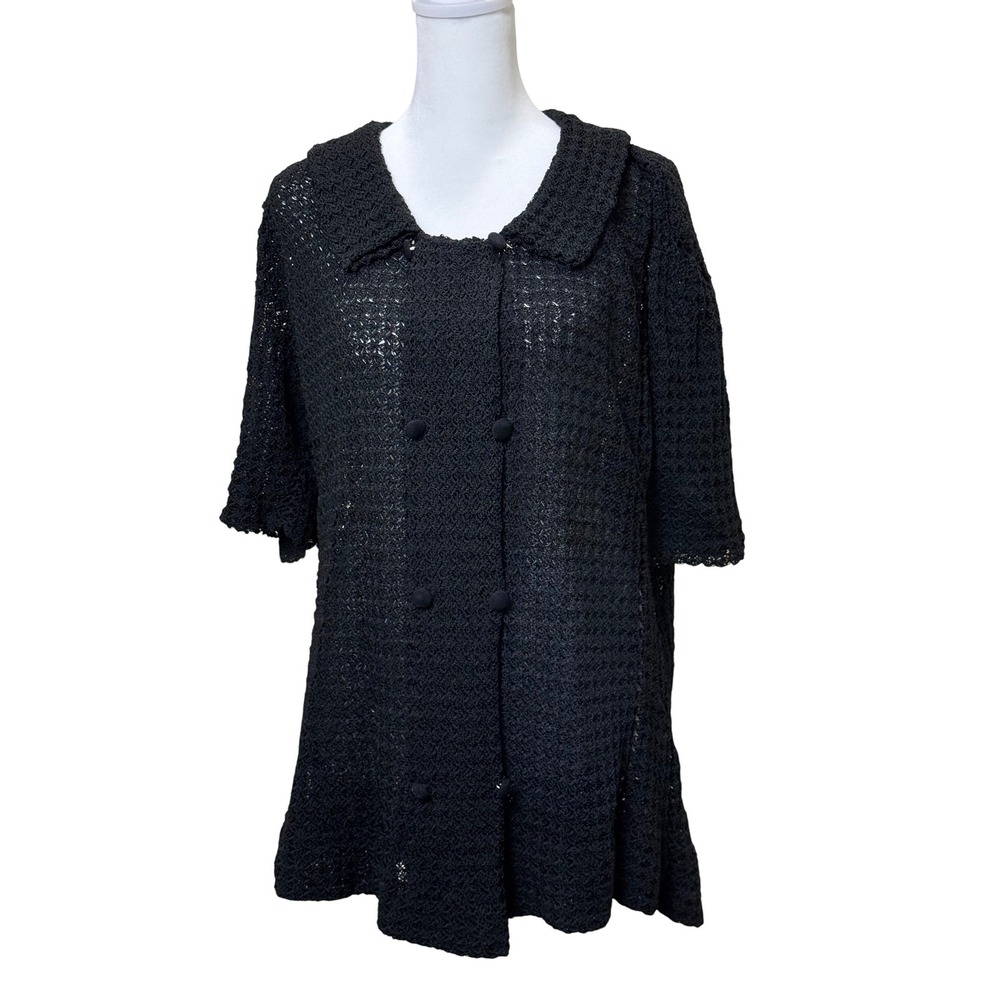 VTG 60s Black‎ Crochet Jacket Short Sleeve Twee NO SIZE TAG LIKELY SZ LARGE